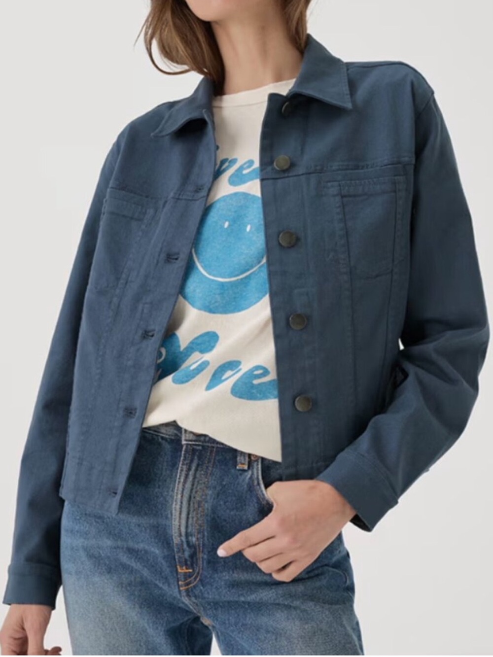 NWOT Pact Women's Size Large Blue Stretch Twill Denim Jacket